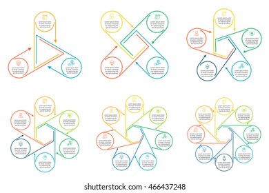 Thin line flat element for infographic. Template for diagram, graph, presentation and chart. Business concept with 3, 4, 5, 6, 7 and 8 options, parts, steps or processes. Data visualization.