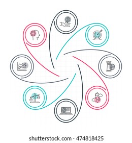 Thin line flat element for infographic. Template for diagram, graph, presentation and chart. Business concept with 8 options, parts, steps or processes. Data visualization.