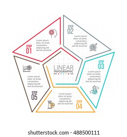 Thin line flat element for infographic. Template for diagram, graph, presentation and chart. Business concept with 5 options, parts, steps or processes. Data visualization.