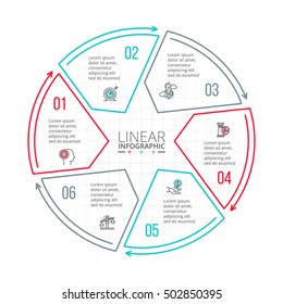 Thin line flat element for infographic. Template for diagram, graph, presentation and chart. Business concept with 6 options, parts, steps or processes. Data visualization.