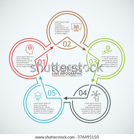 Thin line flat element for infographic. Template for diagram, graph, presentation and chart. Business concept with 5 options, parts, steps or processes. Data visualization.