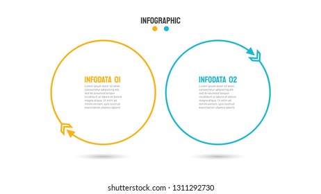Thin line flat elements circle design for infographic. Business concept with 2 options, steps, arrow. Creative design template for diagram, graph, report or presentation. Vector illustration.