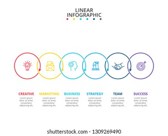 Thin line flat elements for infographic with 6 steps, options, parts or processes. Can be used for presentations banner, workflow layout, process diagram, info graph or flow chart.