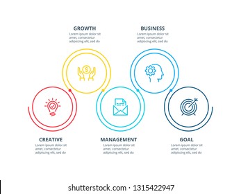 Thin line flat elements for infographic. Template for diagram, graph, presentation and chart. Business concept with 5 options, parts, steps or processes. Data visualization.
