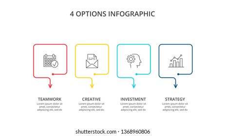 Thin line flat elements for infographic with 4 steps, options, parts or processes. Can be used for presentations banner, workflow layout, process diagram, info graph or flow chart.