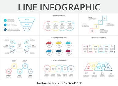 Thin line flat elements for infographic. Template for diagram, graph, presentation and chart. Business concept with 3, 4, 5 and 6 options, parts, steps or processes.