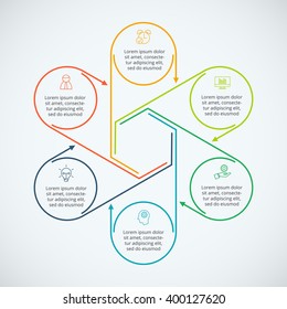 Thin line flat elements for infographic. Template for diagram, graph, presentation and chart. Business concept with 6 options, parts, steps or processes. Data visualization.