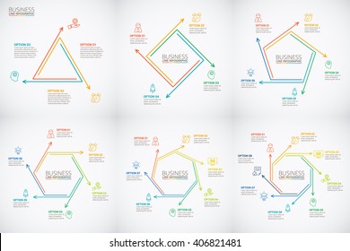 Thin line flat elements for infographic. Template for diagram, graph, presentation and chart. Business concept with 3, 4, 5, 6, 7, and 8 options, steps or processes. Data visualization.