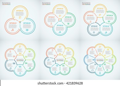 Thin line flat elements for infographic. Template for diagram, graph, presentation and chart. Business concept with 3, 4, 5, 6, 7 and 8 options, parts, steps or processes. Data visualization.