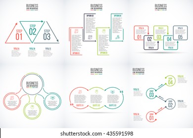 Thin line flat elements for infographic. Template for diagram, graph, presentation and chart. Business concept with 3, 4 and 5 options, parts, steps or processes. Data visualization.