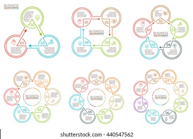 Thin line flat elements for infographic. Template for diagram, graph, presentation and chart. Business concept with 3, 4, 5, 6, 7 and 8 options, parts, steps or processes. Data visualization.
