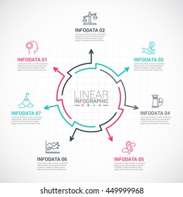 Thin line flat elements for infographic. Template for diagram, graph, presentation and chart. Business concept with 7 options, parts, steps or processes. Data visualization.