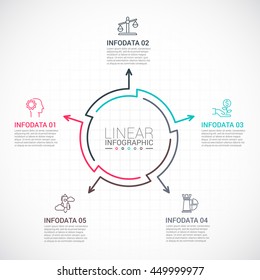 Thin line flat elements for infographic. Template for diagram, graph, presentation and chart. Business concept with 5 options, parts, steps or processes. Data visualization.