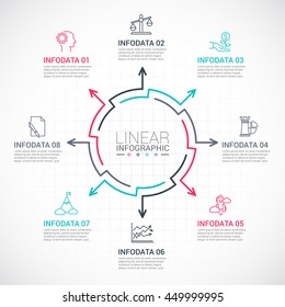 Thin line flat elements for infographic. Template for diagram, graph, presentation and chart. Business concept with 8 options, parts, steps or processes. Data visualization.