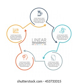 Thin Line Flat Elements For Infographic. Template For Diagram, Graph, Presentation And Chart. Business Concept With 5 Options, Parts, Steps Or Processes. Data Visualization.