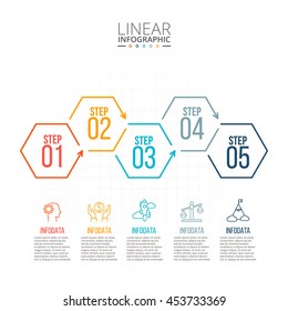 Thin line flat elements for infographic. Template for diagram, graph, presentation and chart. Business concept with 5 options, parts, steps or processes. Data visualization.