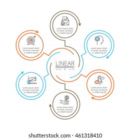 Thin line flat elements for infographic. Template for diagram, graph, presentation and chart. Business concept with 6 options, parts, steps or processes. Data visualization.