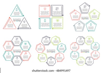 Thin line flat elements for infographic. Template for diagram, graph, presentation and chart. Business concept with 3, 4, 5, 6, 7 and 8 options, parts, steps or processes. Data visualization.