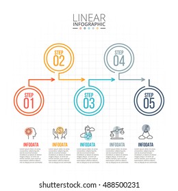 Thin line flat elements for infographic. Template for diagram, graph, presentation and chart. Business concept with 5 options, parts, steps or processes. Data visualization.