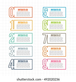 Thin line flat elements for infographic. Template for diagram, graph, presentation and chart. Business concept with 3, 4, 5, 6, 7, 8, 9 and 10 options, parts, steps or processes.