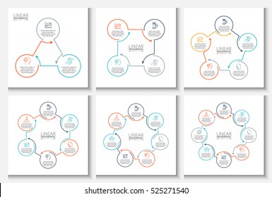 Thin line flat elements for infographic. Template for diagram, graph, presentation and chart. Business concept with 3, 4, 5, 6, 7 and 8 options, parts, steps or processes. Data visualization.