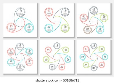 Thin line flat elements for infographic. Template for diagram, graph, presentation and infochart. Business concept with 3, 4, 5, 6, 7 and 8 options, parts, steps or processes. Data visualization.