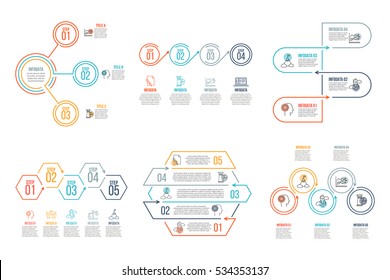 Thin line flat elements for infographic. Template for diagram, graph, presentation and chart. Business concept with 3, 4 and 5 options, parts, steps or processes. Data visualization.