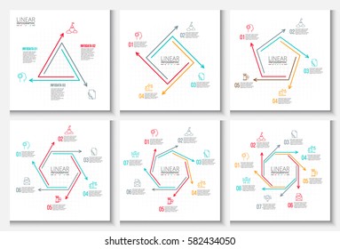 Thin line flat elements for infographic. Template for diagram, graph, presentation and chart. Business concept with 3, 4, 5, 6, 7 and 8 options, parts, steps or processes. Data visualization.