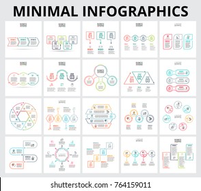 Thin line flat elements for infographic. Template for diagram, graph, presentation and chart. Business concept with 3, 4, 5, 6, 7 and 8 options, parts, steps or processes. Minimal infocharts.