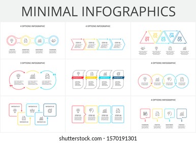 Thin line flat elements set for infographic. Template for diagram, graph, presentation and chart. Business concept with 3, 4 and 5 options, parts, steps or processes.