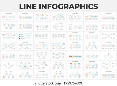 Thin line flat elements set for infographic. Template for diagram, graph, presentation and chart. Business concept with 3, 4, 5 and 6 options, parts, steps or processes.