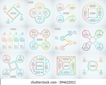 Thin line flat elements set for infographic. Template for diagram, graph, presentation and chart. Business concept with 4 options, parts, steps or processes. Data visualization.