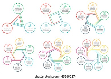 Thin line flat elements set for infographic. Template for diagram, graph, presentation and chart. Business concept with 3, 4, 5, 6, 7 and 8 options, parts, steps or processes. Data visualization.