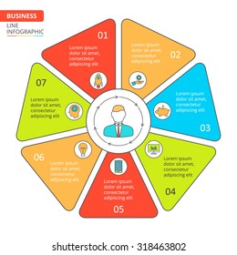 Thin line flat heptagon for infographic. Template for cycle diagram, graph, presentation and round chart. Business concept with 7 options, parts, steps or processes. Data visualization.