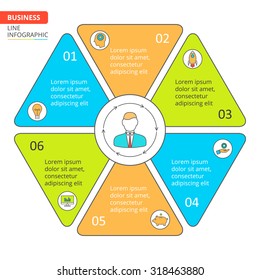 Thin line flat hexagon for infographic. Template for cycle diagram, graph, presentation and round chart. Business concept with 6 options, parts, steps or processes. Data visualization.