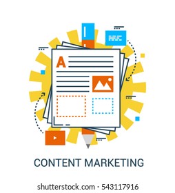 Thin line flat icons of Content Marketing, Video and Text content. Design for Website Element, Mobile websites and Apps.