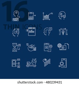 Thin line flat icons pack for web design, user interface, mobile, computer infographic and other projects. 16 monoline elements pack.
