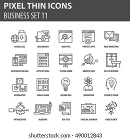 Thin line flat icons pack for web design, user interface, mobile, computer infographic and other projects. 20 monoline elements pack.