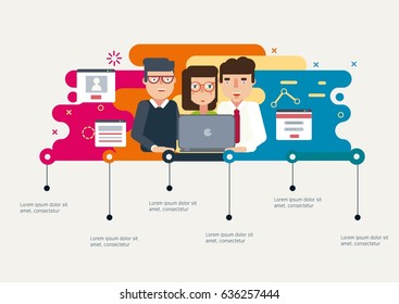 Dünne flache Illustration. Teamwork Time Line.