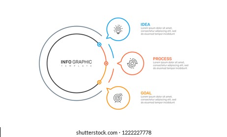 Thin line flat infographic. Business concept with 3 options, cycle.  Vector illustration. Can be used for workflow diagram,  graph, chart, report, web design, presentation. 