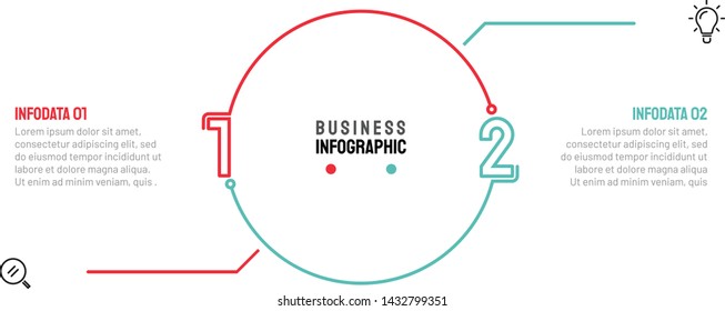 Thin line flat infographic. Business data visualization concept with 2 options, steps, number. Vector element for presentations.