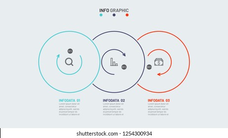 Thin line flat infographic design template with marketing icons and 3 options or processes. Vector illustration. Can be used for workflow diagram, business process steps, presentation.