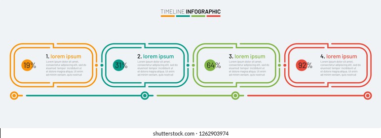 Thin line flat infographic design element. Timeline with 4 options, steps or processes. Vector illustration. Can be used for workflow diagram, report, chart, presentation.