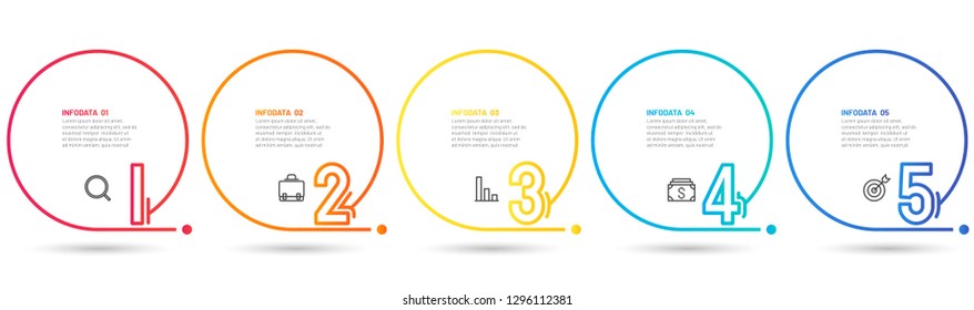 Thin line flat infographic design template. Business concept with icons and 5 options, steps or processes. Can be used for graph, presentation, workflow layout, banner, web design.