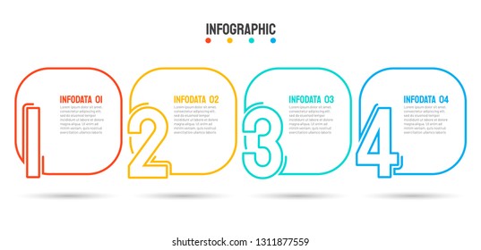 Thin line flat infographic design template with number options. Business concept with 4 steps, process. Vector business template for presentation.