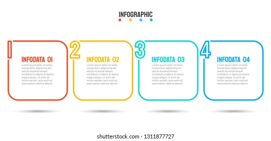 Thin line flat Infographic design template with 4 number options, steps or process. Can be used for  diagram, graph, presentation and chart. Vector illustration.