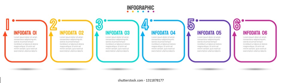 Thin line flat Infographic design template with 6 number options, steps or process. Can be used for diagram, graph, presentation, chart, banner, flow chart, info graph. Vector illustration.