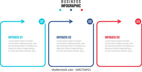 Thin line flat infographic design label with number options. Timeline with 3 options, steps and arrow. Vector business template for presentation.