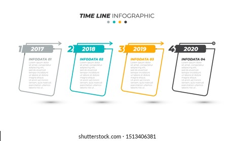 Thin line flat infographic design template with number element and 4 options, steps and arrows. Can be used for process diagram, presentations, banner, flow chart, info graph.
