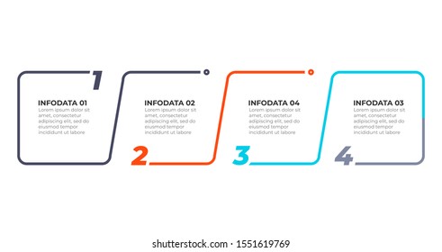 Thin line flat infographic design elements and number options. Timeline with 4 steps or process. Vector business template for presentations.